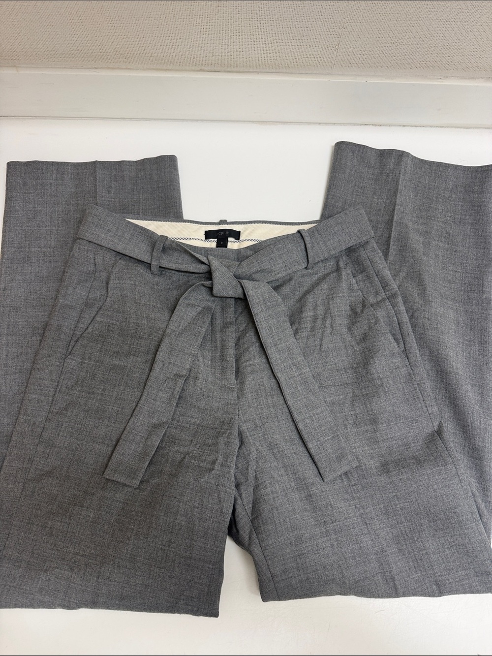 J Crew Wool Blend Tie-Waist Wide-Leg Women's Trousers in Gray